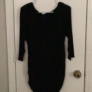 Motherhood maternity shirt with 3/4 sleeves black with lace around the neck